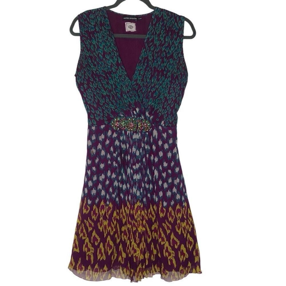 Antik Batik Beaded Silk Yuka V Art Ho Dress Size M